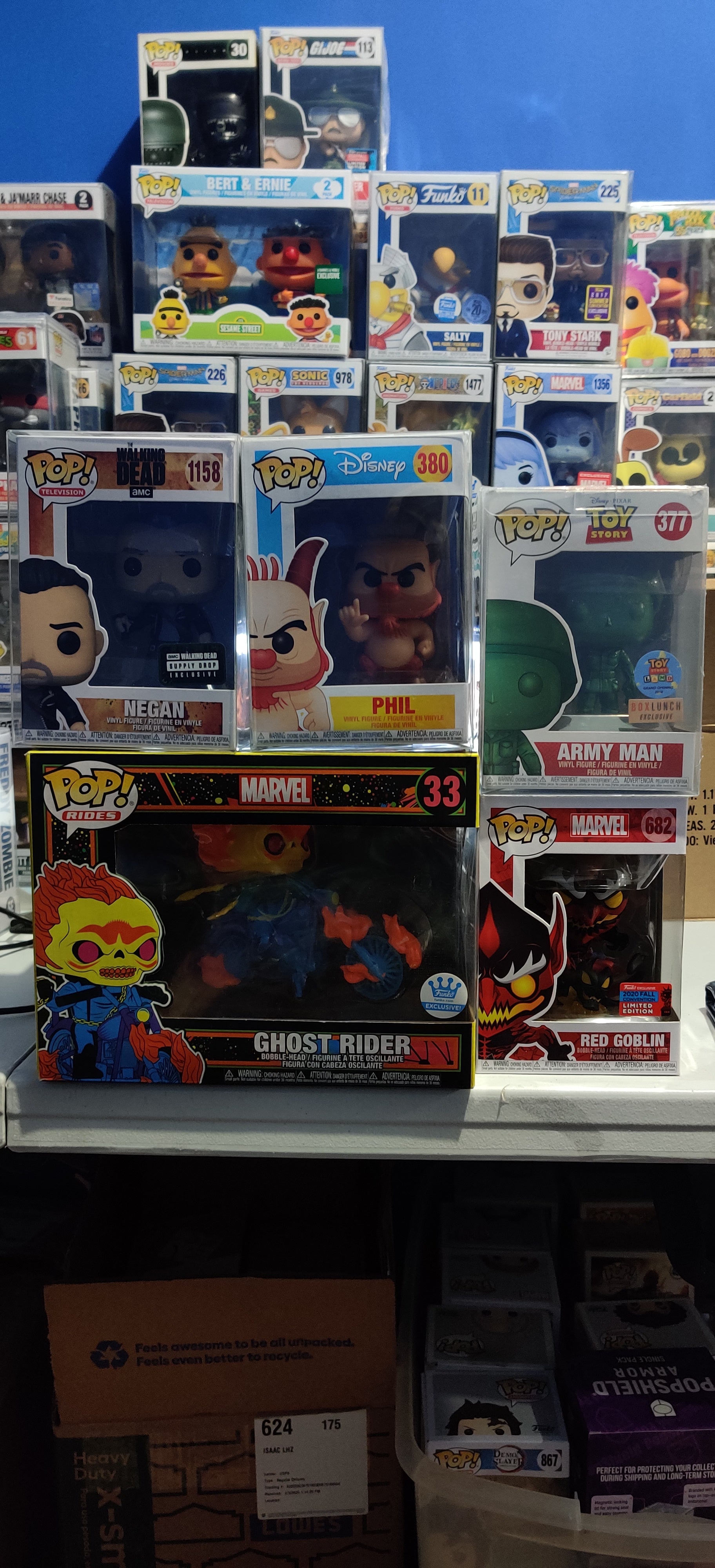 Funkos -  Alexis, Ghost Rider, Phil, negan army man, red goblin